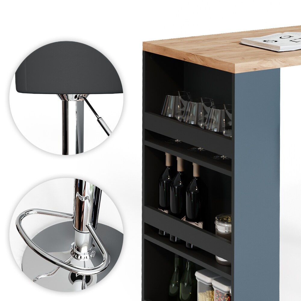VICCO Bartisch Bartresen Stehtisch Tisch mit Hocker Tresentisch Bistrotisch Eiche Anthrazit