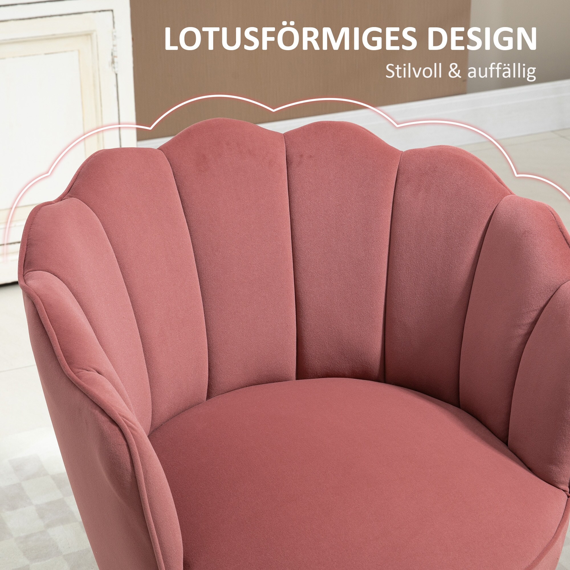 HOMCOM Stuhl Lotusblumen-Design, Elegante Ergänzung für Ihren Wohnbereich, Luxuriöser Samt-Polyester Bezug 66 x 72 x 79 cm (BxTxH)