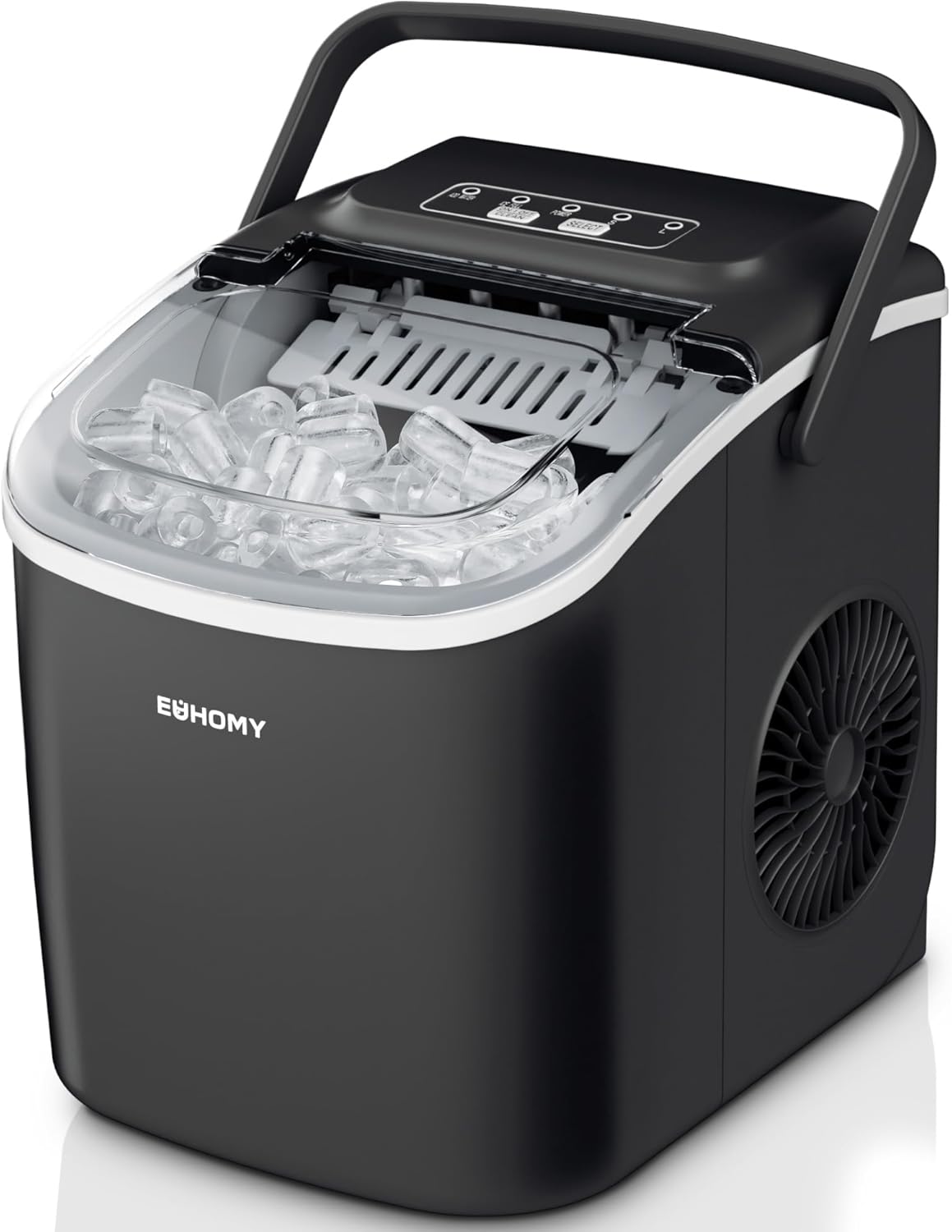 EUHOMY Eiswürfelmaschine Klein, 12KG Eiswürfelbereiter Ice Maker, 9 Würfel in 6 Minuten fertig, Schwarz Eiswürfelmaschine mit Tragbarem Griff, 12KG/24H, Selbstreinigendes Eiswürfelmaschinen