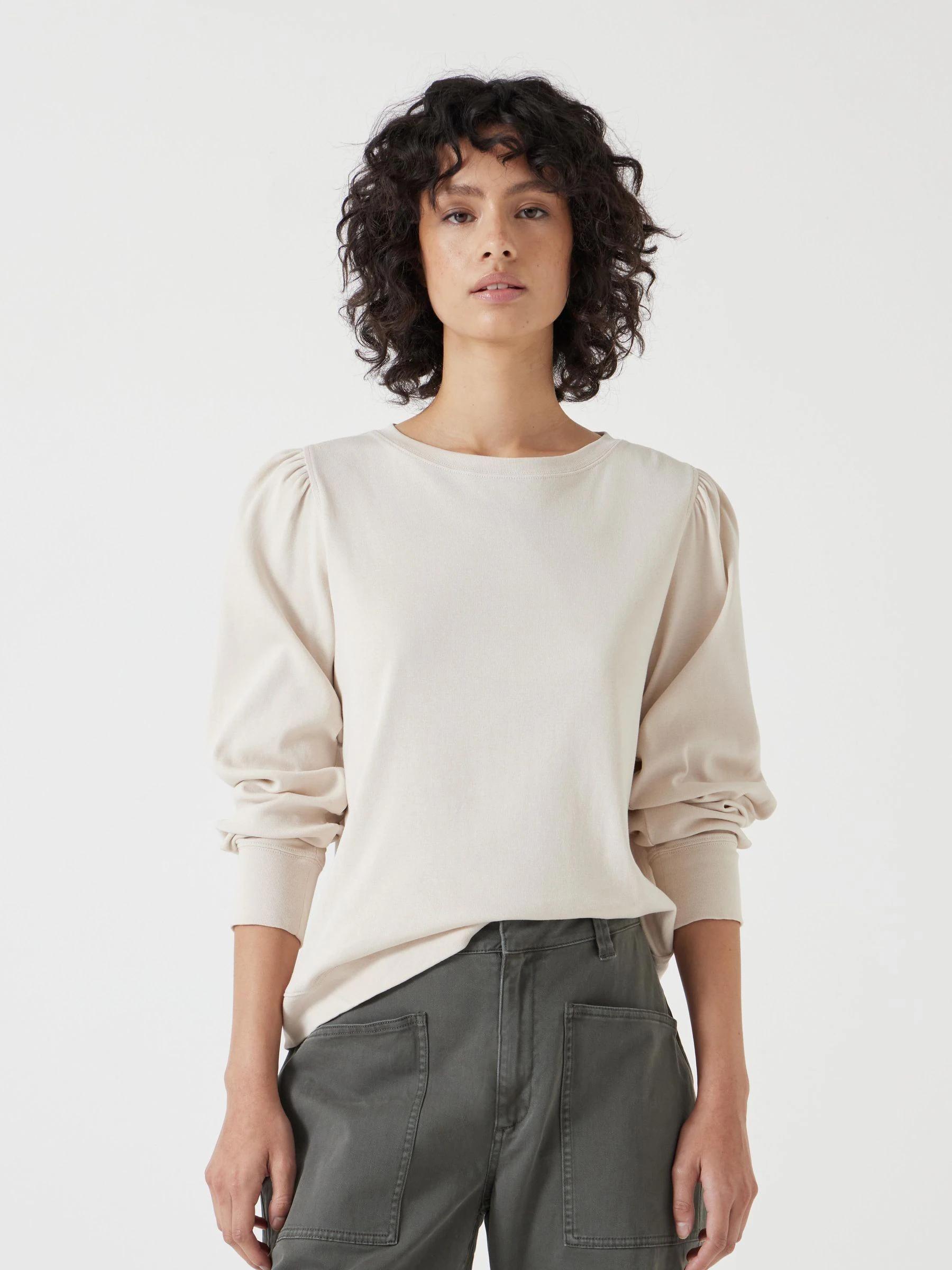 Crème - Hush - Emily jersey top met pofmouwen