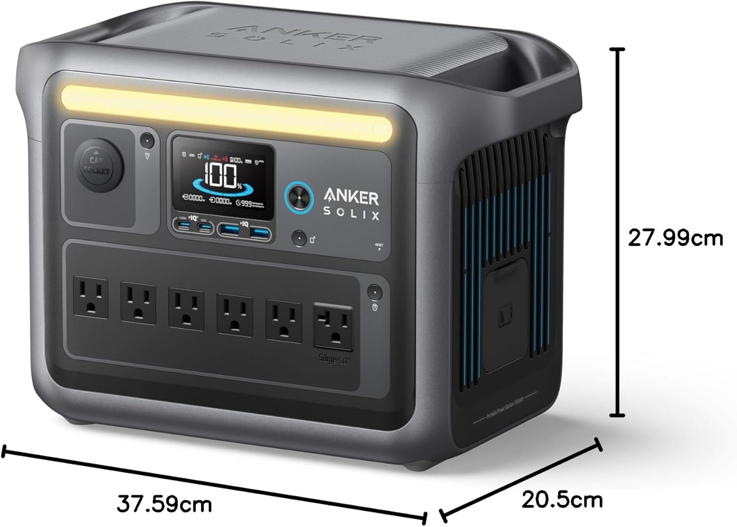 Anker SOLIX C1000 Station d'alimentation portable, générateur solaire 1800 W (pic 2400 W), charge complète en 58 minutes, batterie LiFePO4 1056 Wh pour sauvegarde à domicile, pannes de courant et