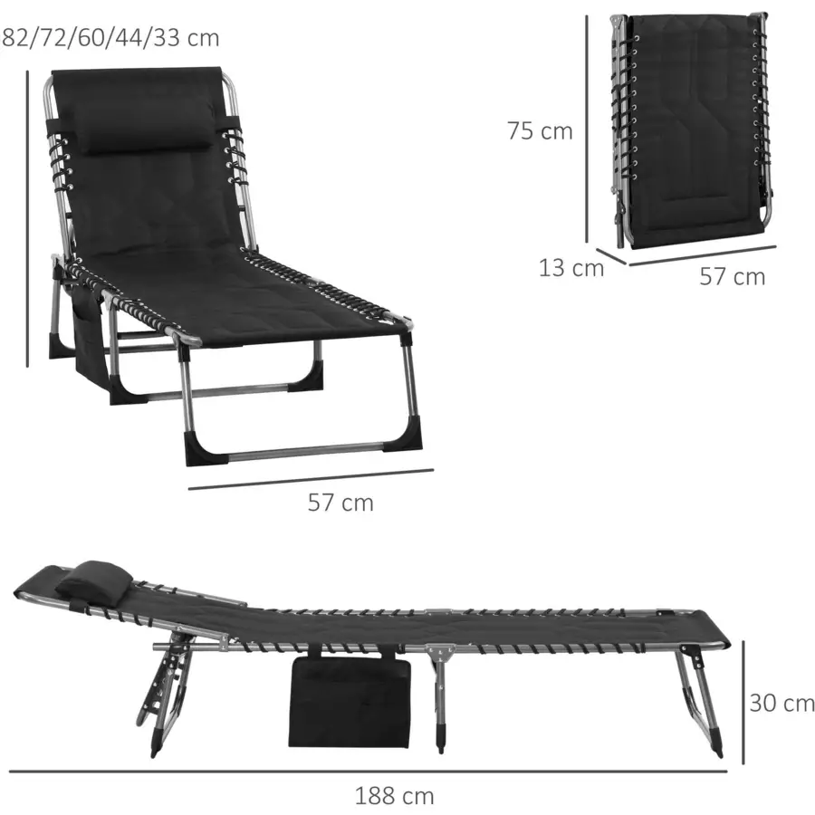 Outsunny Liegestuhl mit Kissen schwarz