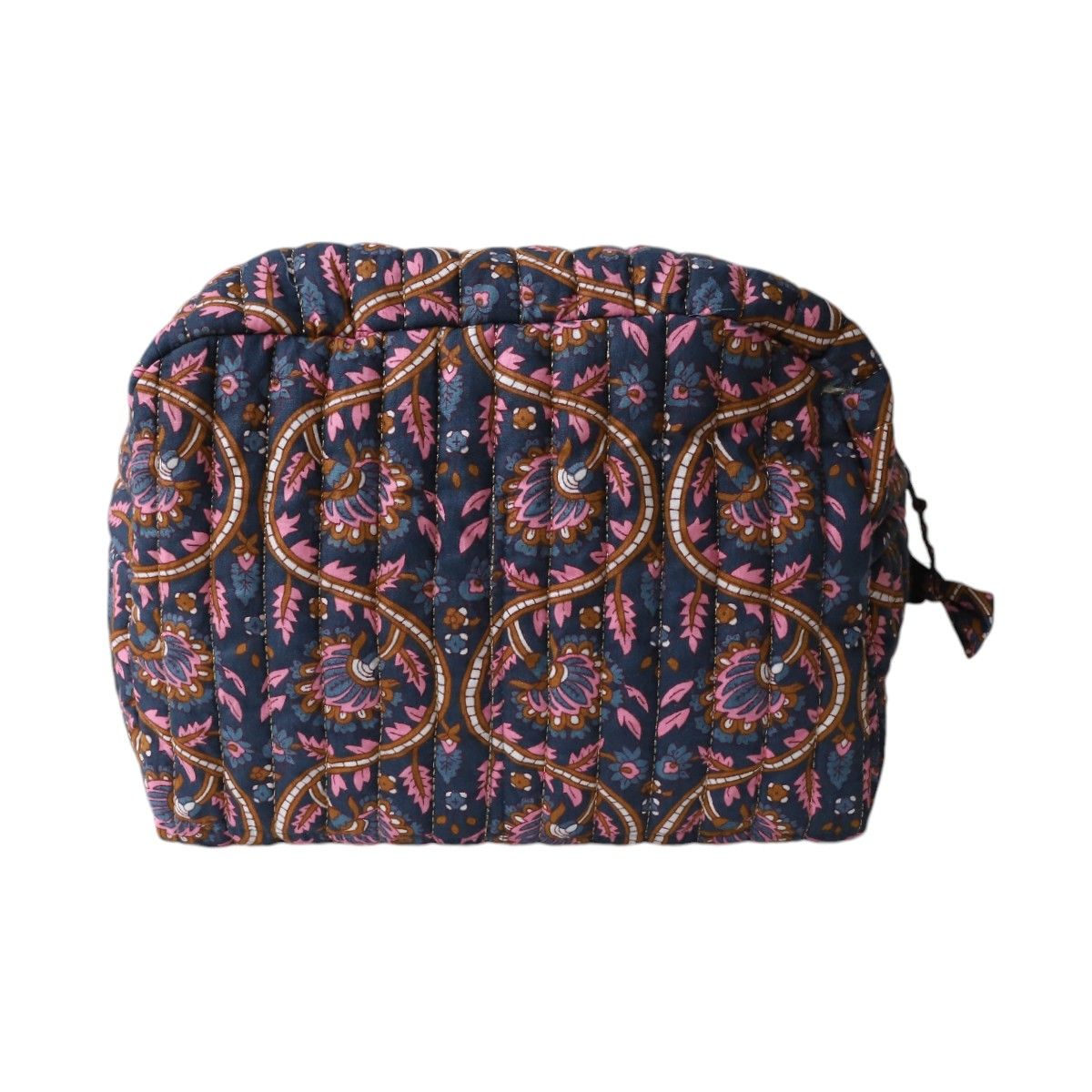 Grande trousse de toilette block print bleu - Mariage Indien Pondie Chérie