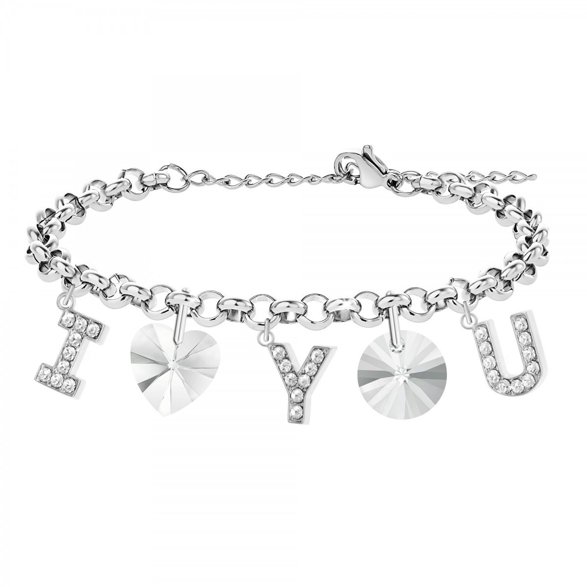 I LOVE YOU - Bracelet I love you orné de Cristaux scintillants SC Crystal en Acier Rhodié argenté