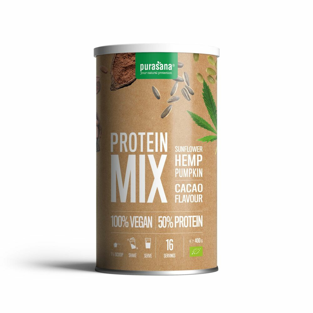 Purasana Vegan Protein Mix Pompoen - Zonnebloem - Hennep Cacao Bio400 gr