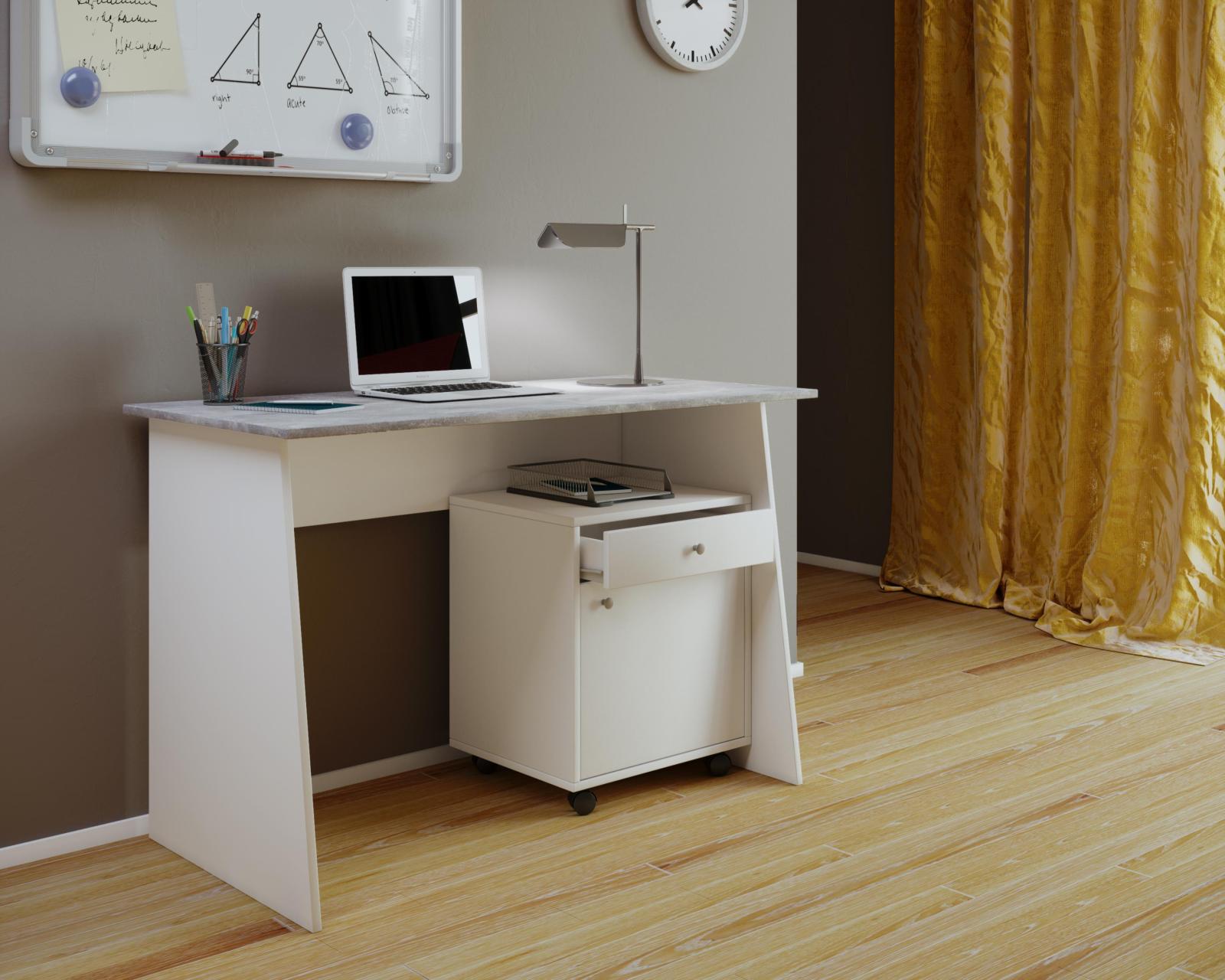 Schreibtisch MASOLA MAXI - weiß-Beton-Optik - 110 cm