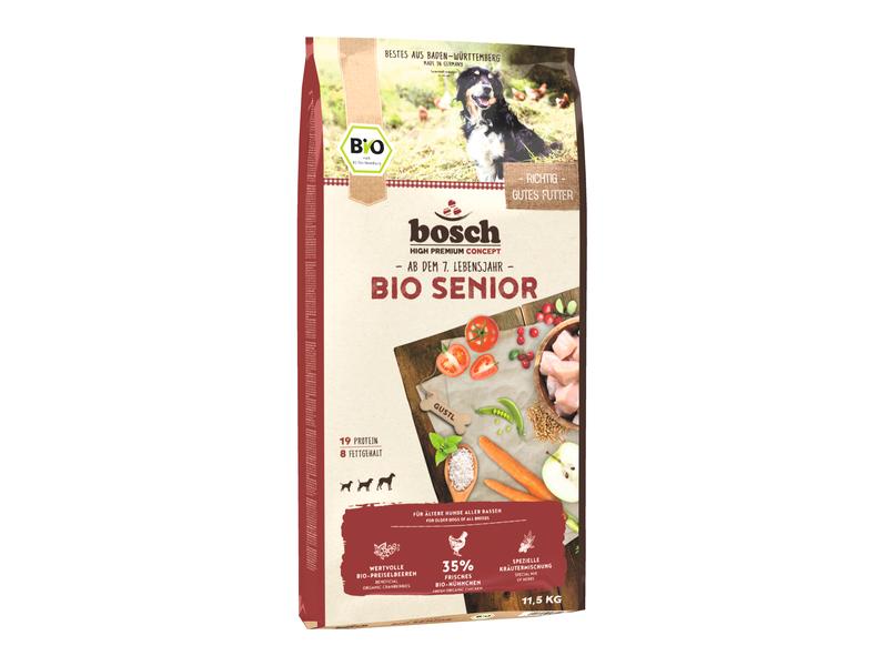 Bosch Tiernahrung Bio Senior Huhn & Preiselbeer, 11.5 kg Alleinfuttermittel Bio für Senioren-Hunde