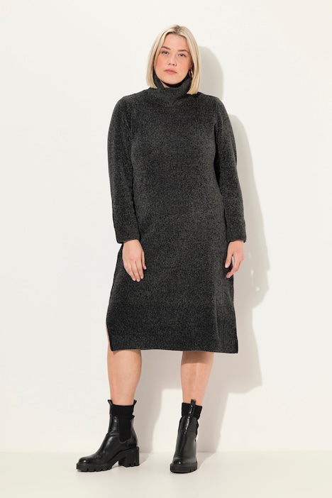 Chenille-Kleid, Strukturstrick, Rollkragen, Langarm