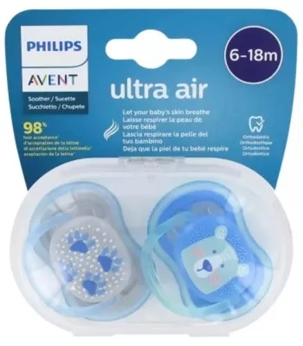 Ultra Air Sucettes Orthodontiques 6-18 Mois - Couleur : Ours Bleu - 2 Sucettes