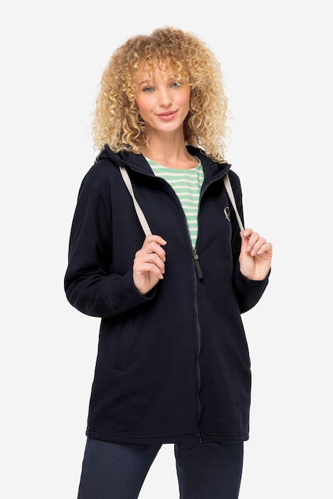 Hoodiejacke, extra lang, Kapuze, Langarm