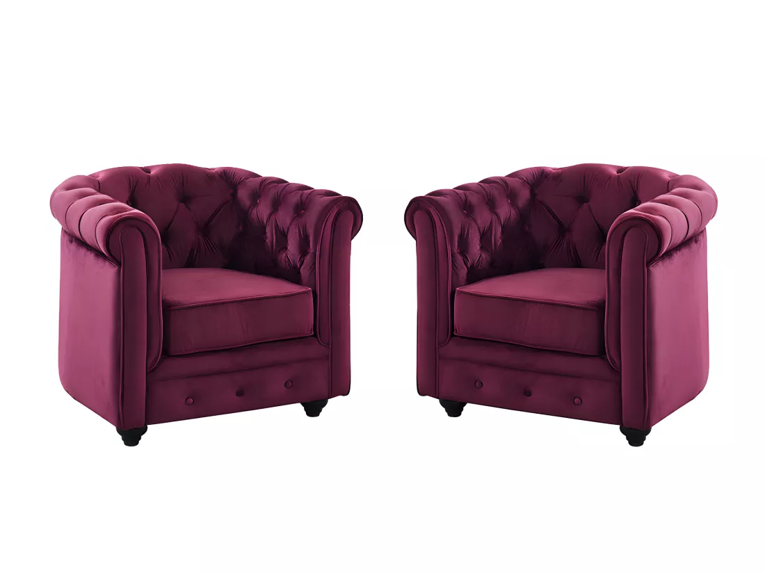 Lot de 2 Fauteuils CHESTERFIELD - Velours pourpre