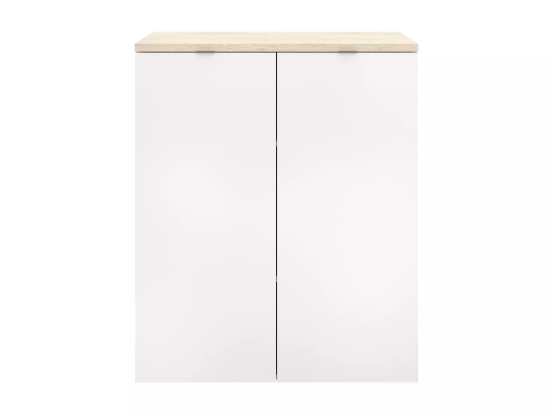 Armoire polyvalente Ddijk, Armoire basse multifonctionnelle, armoire 2 portes, 79x40h96 cm, Blanc et Chêne