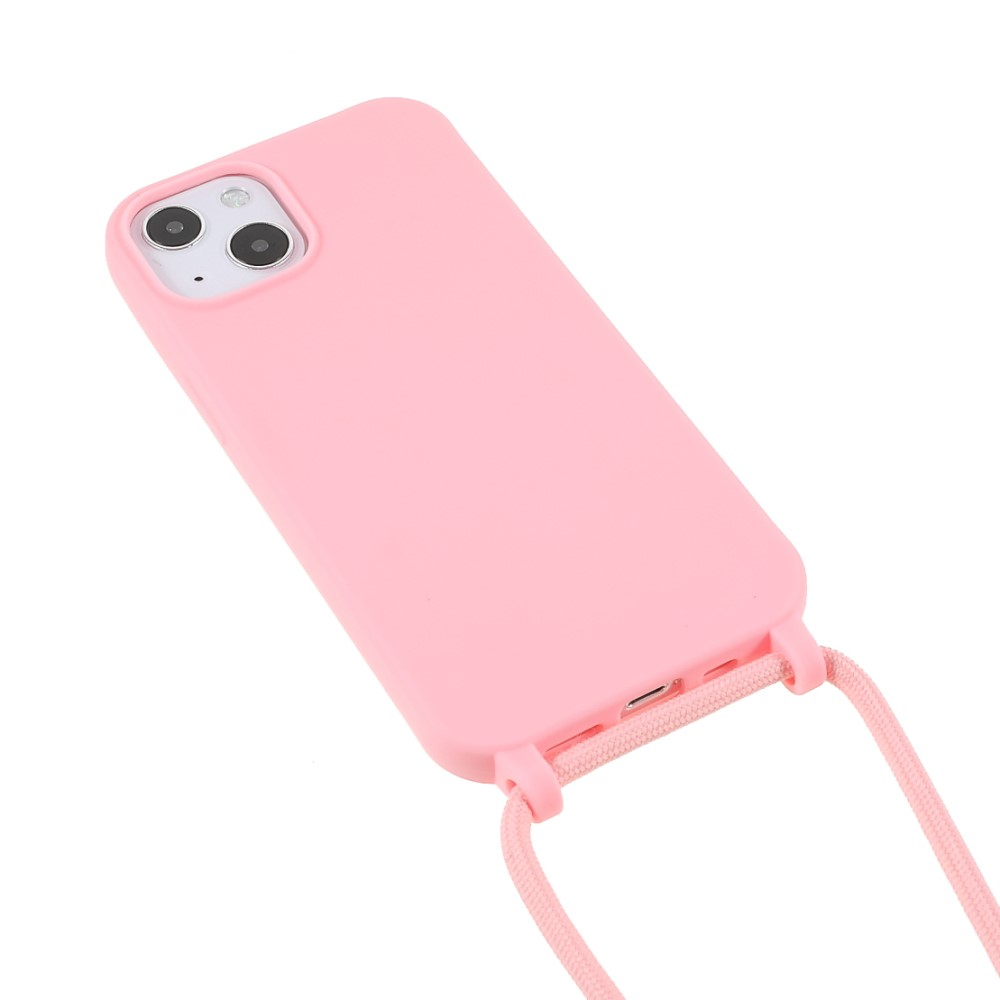 iPhone 13 Necklace Gummi Case Hülle   Handykette (150cm) - Rosa / Silber