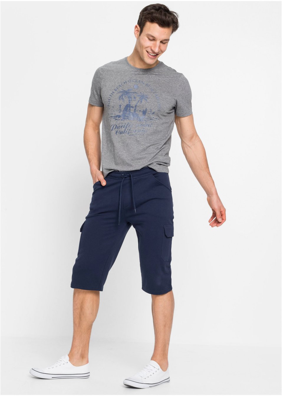 Bermuda sweat long avec poches cargo, Regular Fit