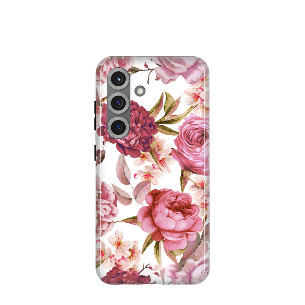 Samsung Galaxy S25 Hybrid (Kunststoff / Gummi) Hülle Wildrosen - Pink