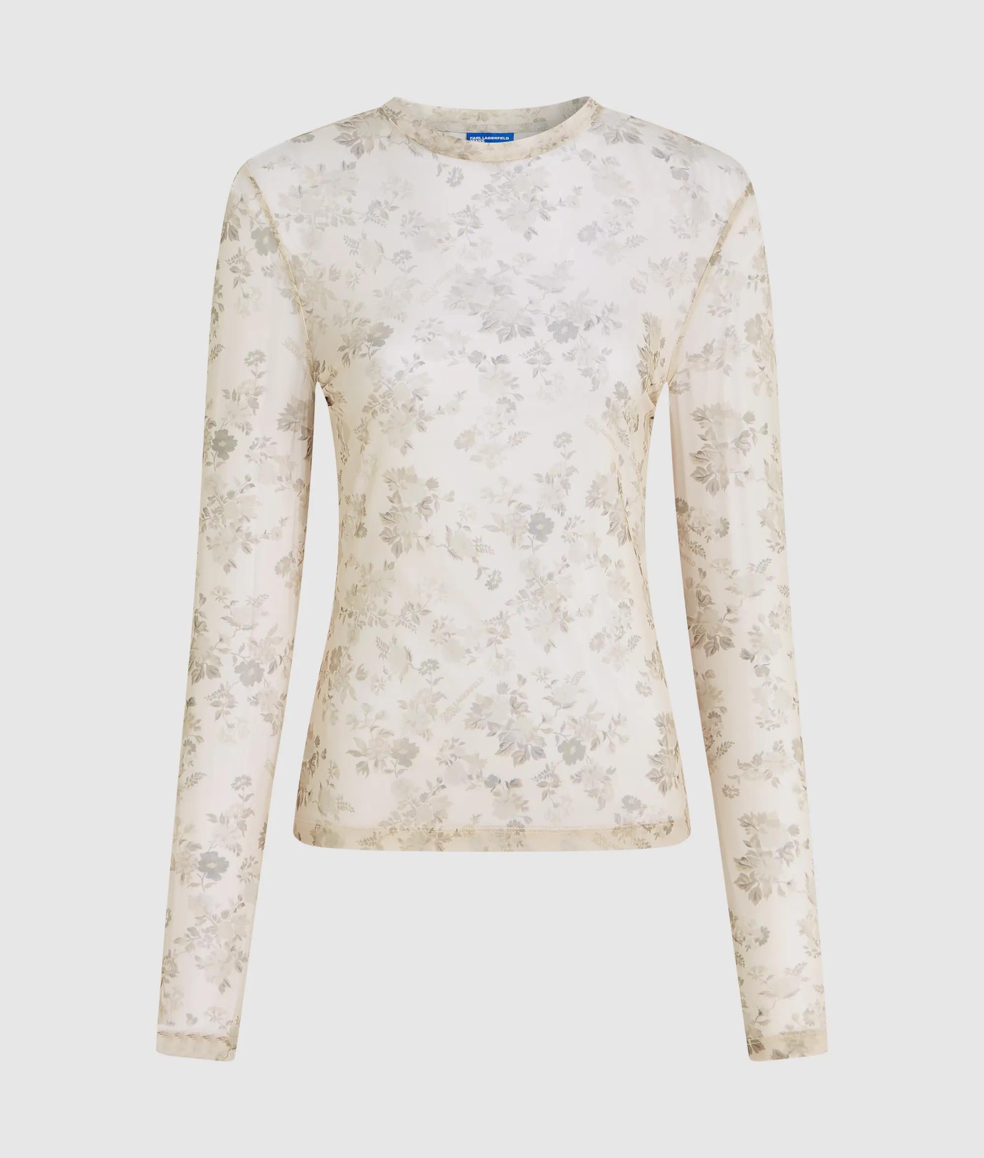 Gebloemd mesh t-shirt met lange mouwen
