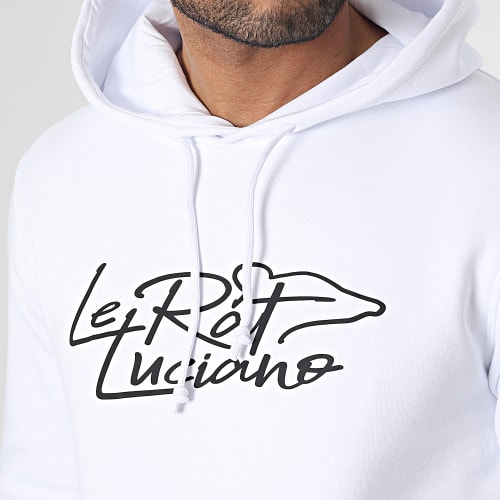 Sweat Capuche Logo Script Blanc Noir