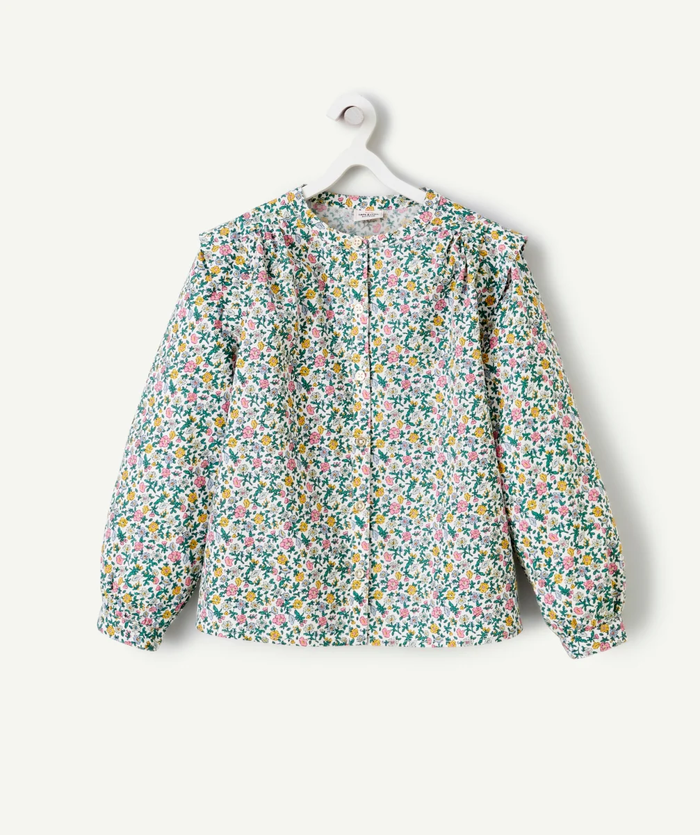 BLOUSE FILLE EN COTON IMPRIMÉ FLEURI VERT ET ROSE