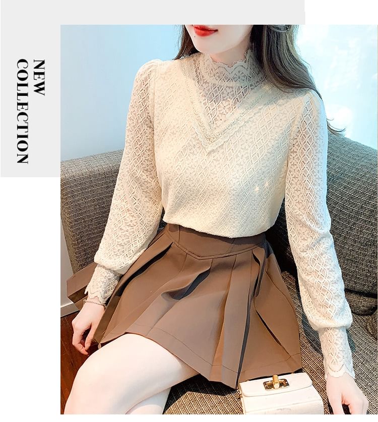 Daybreak - Blouse met lange mouwen en col van kant