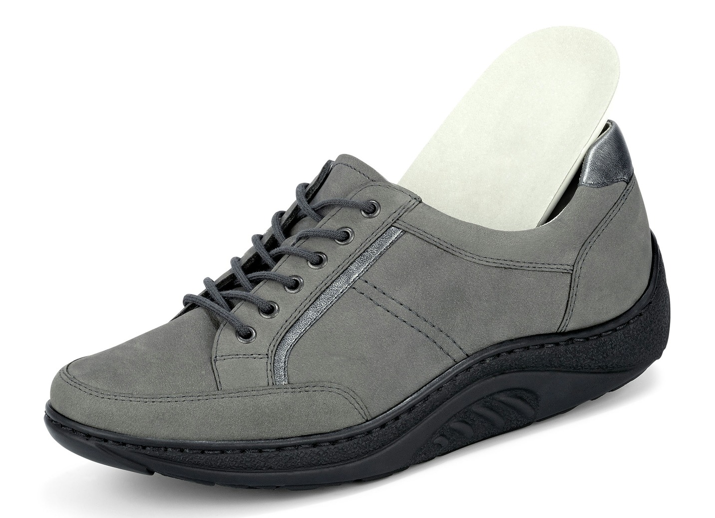Waldläufer Schnürschuh mit edlen Metallicleder-Einsätzen