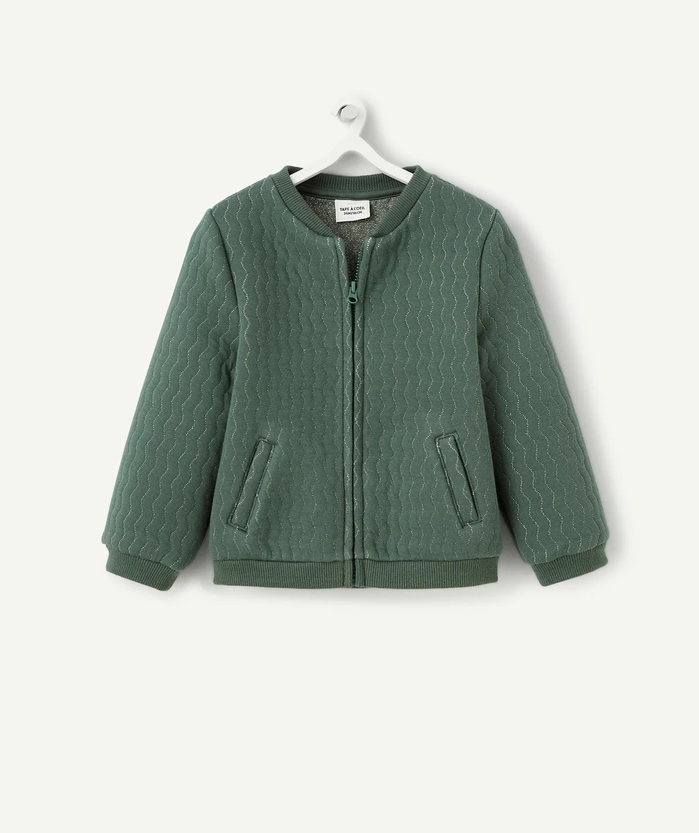 CARDIGAN BÉBÉ FILLE VERT AVEC FILS COULEUR ARGENTÉE
