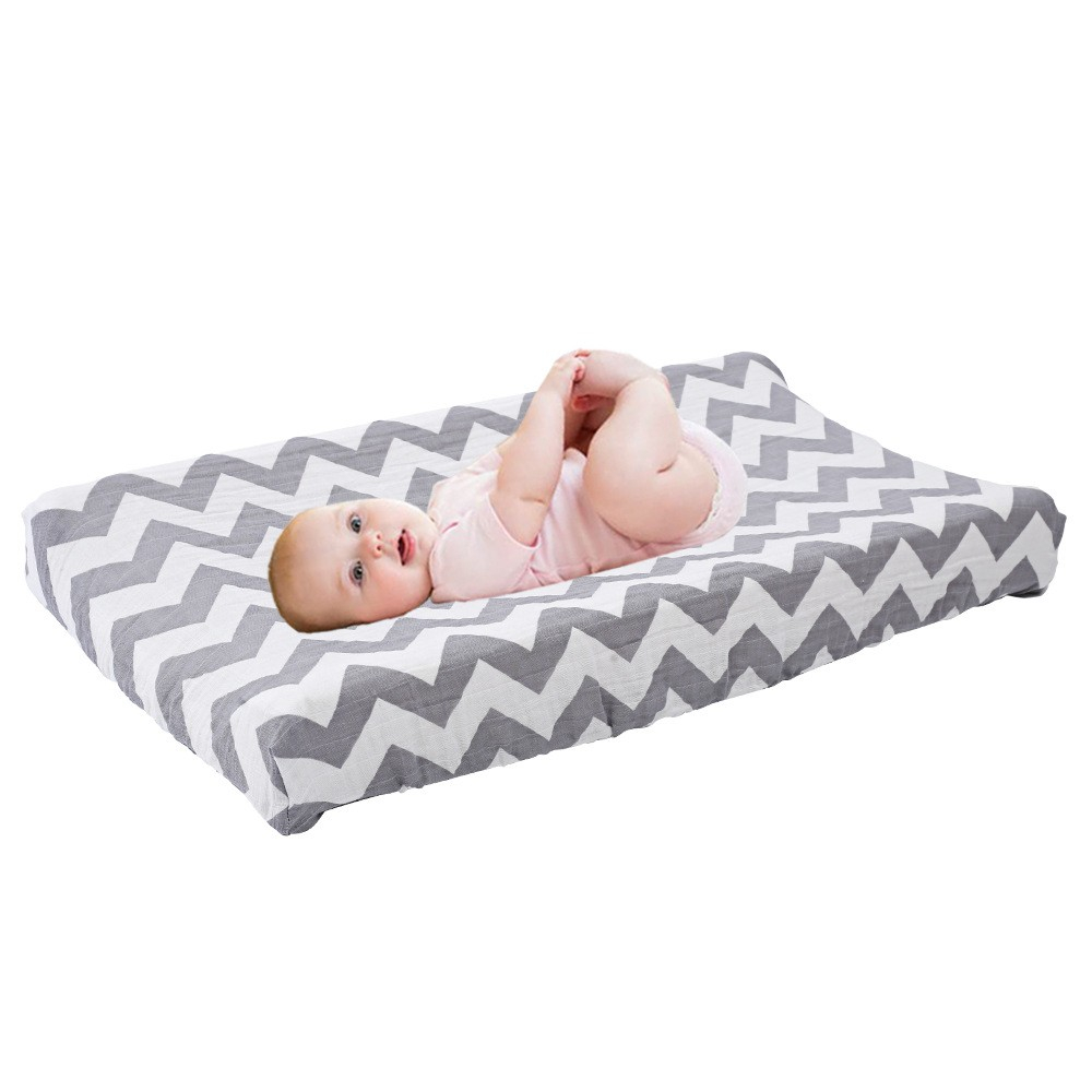 (80x40cm) Baumwoll Baby Wickelkissen Überzug Wickelauflage Spannbezug - Grau / Weiss