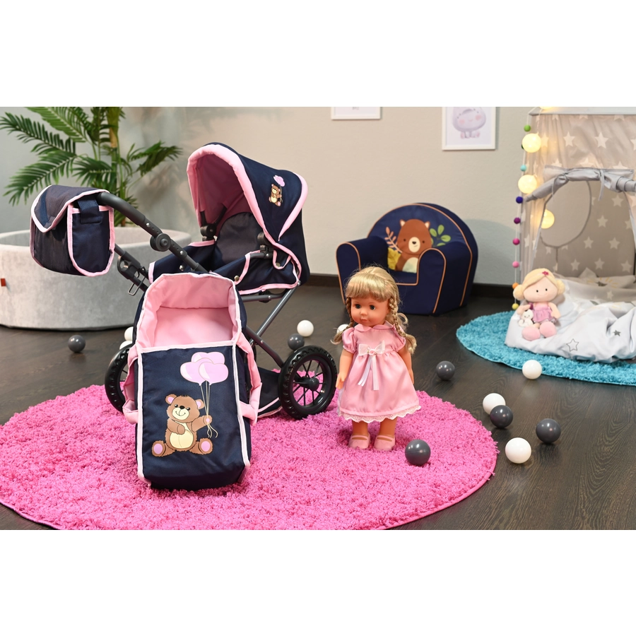 knorr toys® Puppenwagen Ruby - Navy pink bear blau