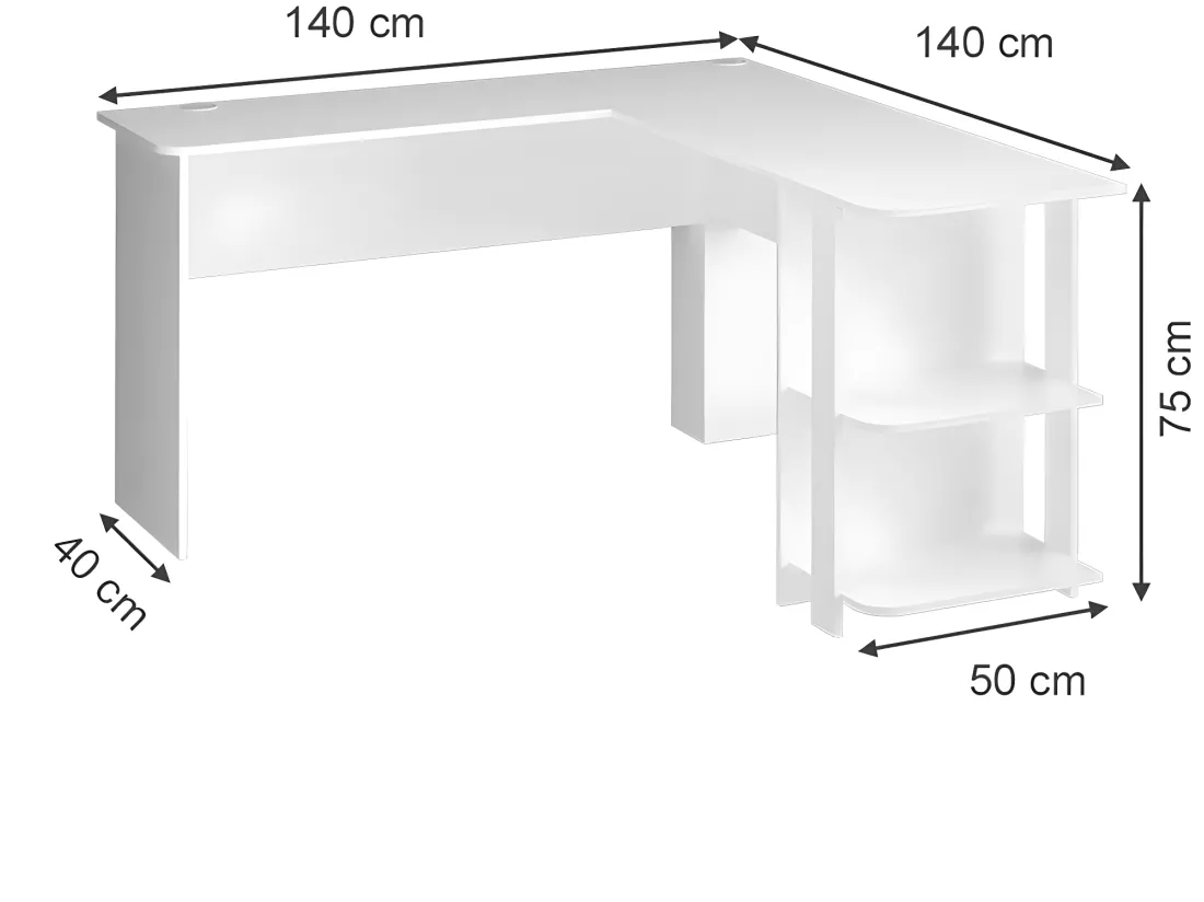 Bureau D'angle Blanc 140 X 75 X 140 Cm (lxhxp)