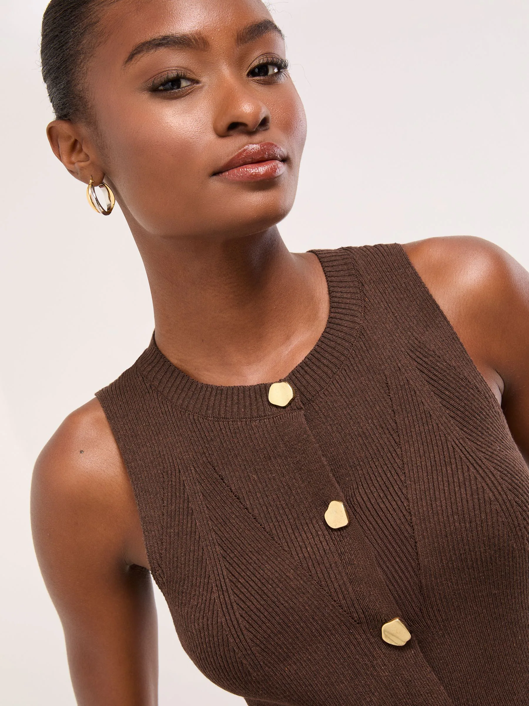 Chocoladebruin - Lipsy Lange gebreide mouwloze gilet