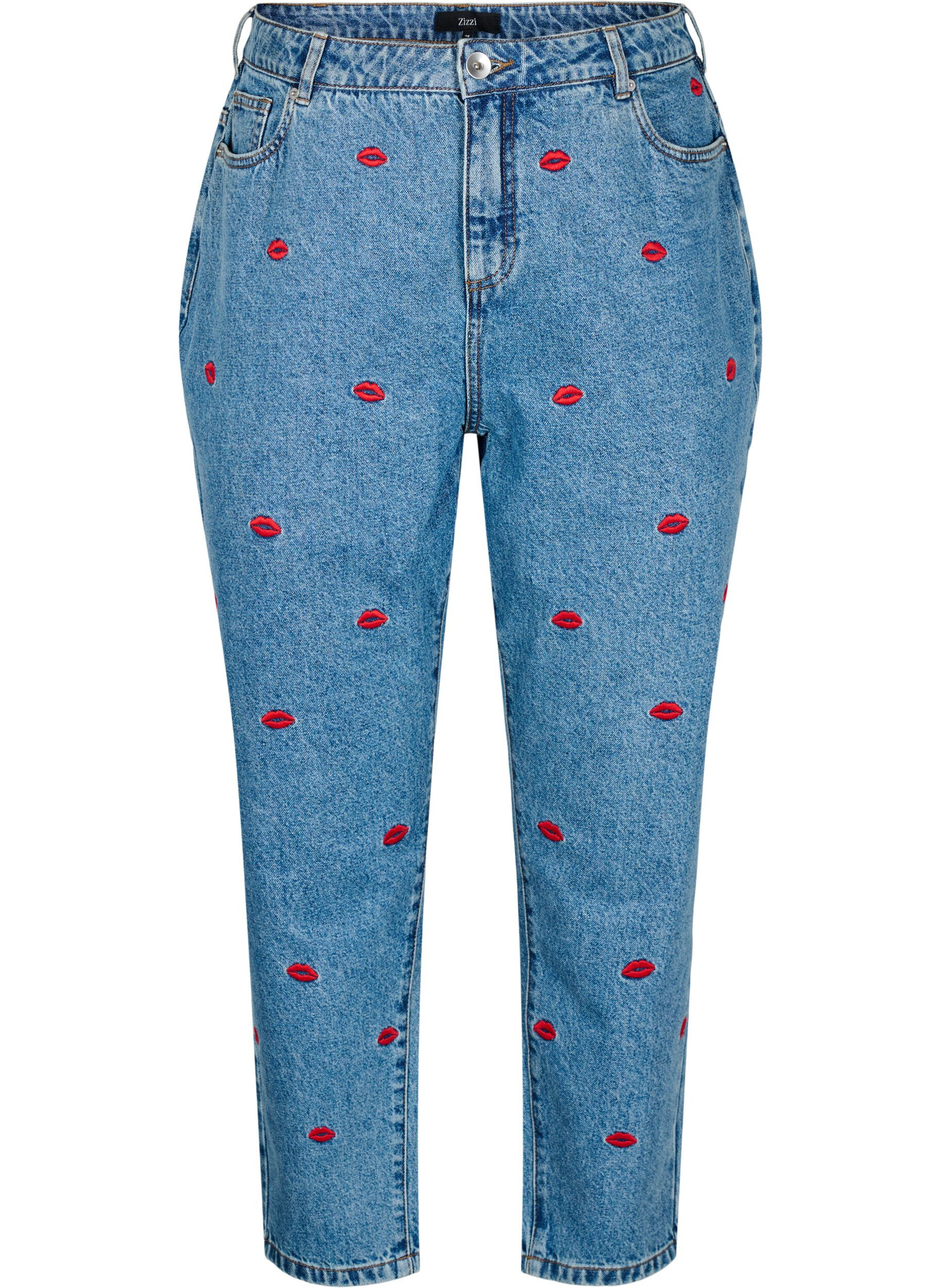 Mille mom fit jeans med broderi