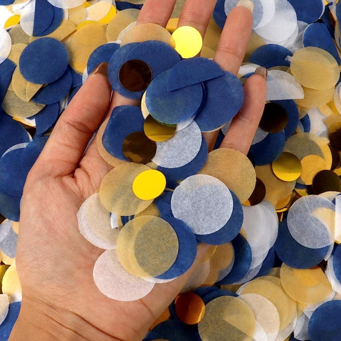 (50g) Seidenpapier Konfetti Party Dekoration Runde Streukonfetti Metallic Tischdeko - Blau / Weiss / Gold
