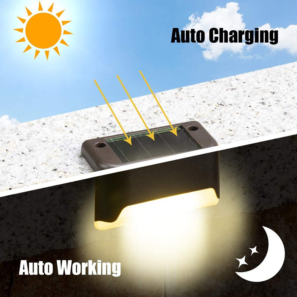 (4er Set) 7.5x4.5x4cm Solar Outdoor Lampe LED Leuchte für Treppen / Geländer / Zaun Spritzwasserfest (IP44) - Schwarz