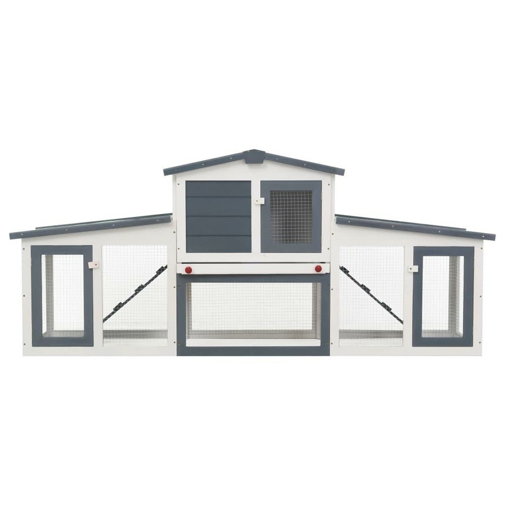 Clapier large d'extérieur gris et blanc 204 x 45 x 85 cm bois