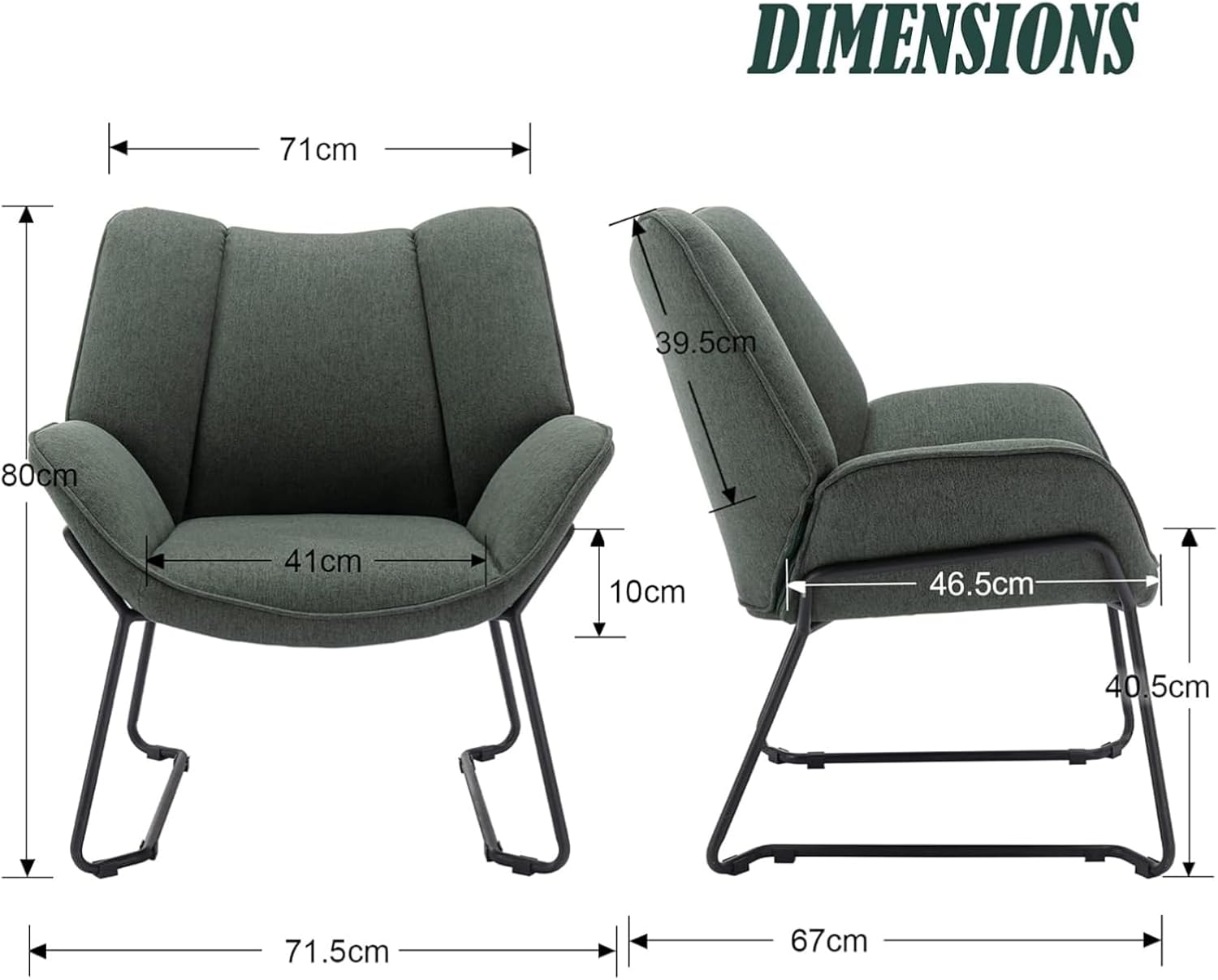 chairus Leinen Loungesessel für Wohnzimmer Balkon Modern Gepolstert Polsterstuhl Relaxsessel mit Metallbeinen (Grün)