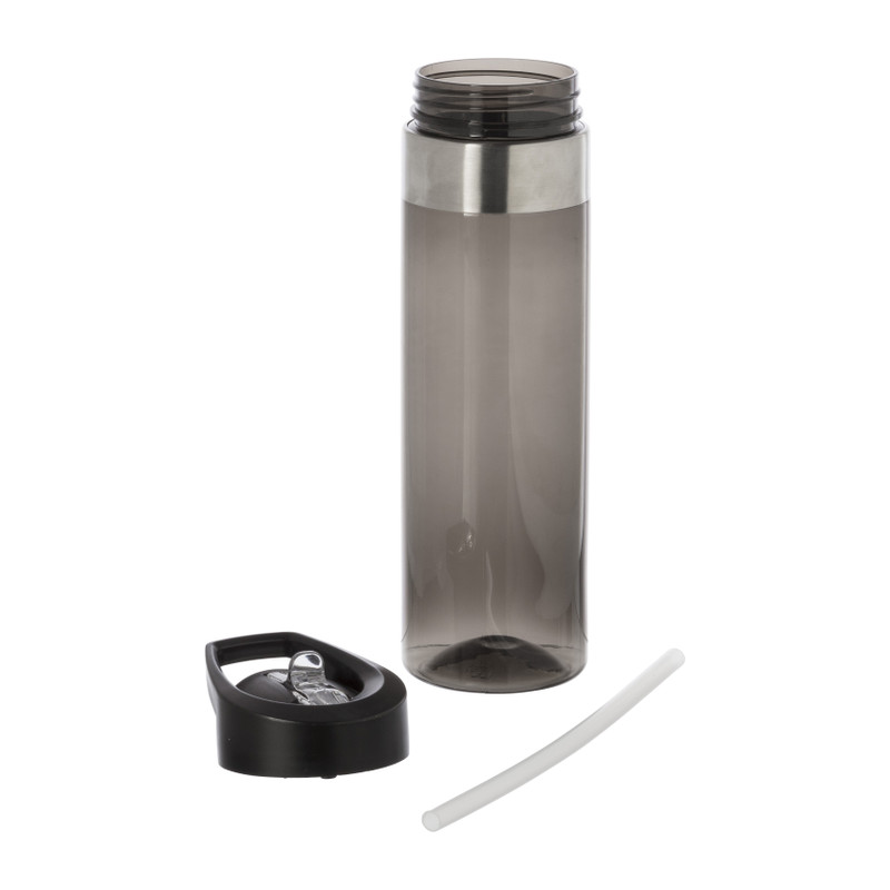 Drinkfles met rietje - zwart - 700 ml