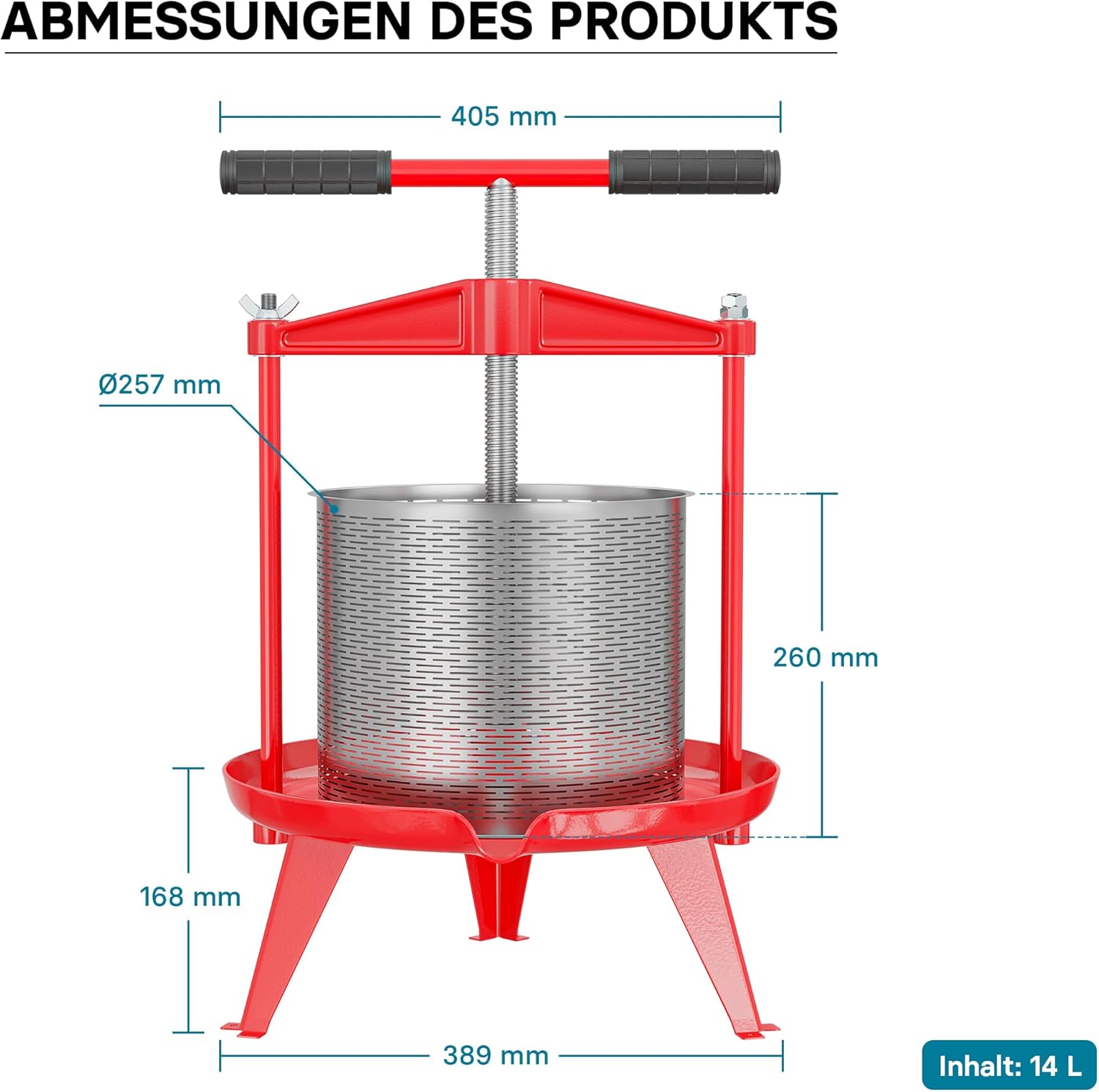 Wiltec Spindelpresse 14 L Obstpresse aus Edelstahl 66x58x47cm, einfach zu reinigen zum Herstellen von Apfelsaft Obstsaft Beerenpresse Weinpresse
