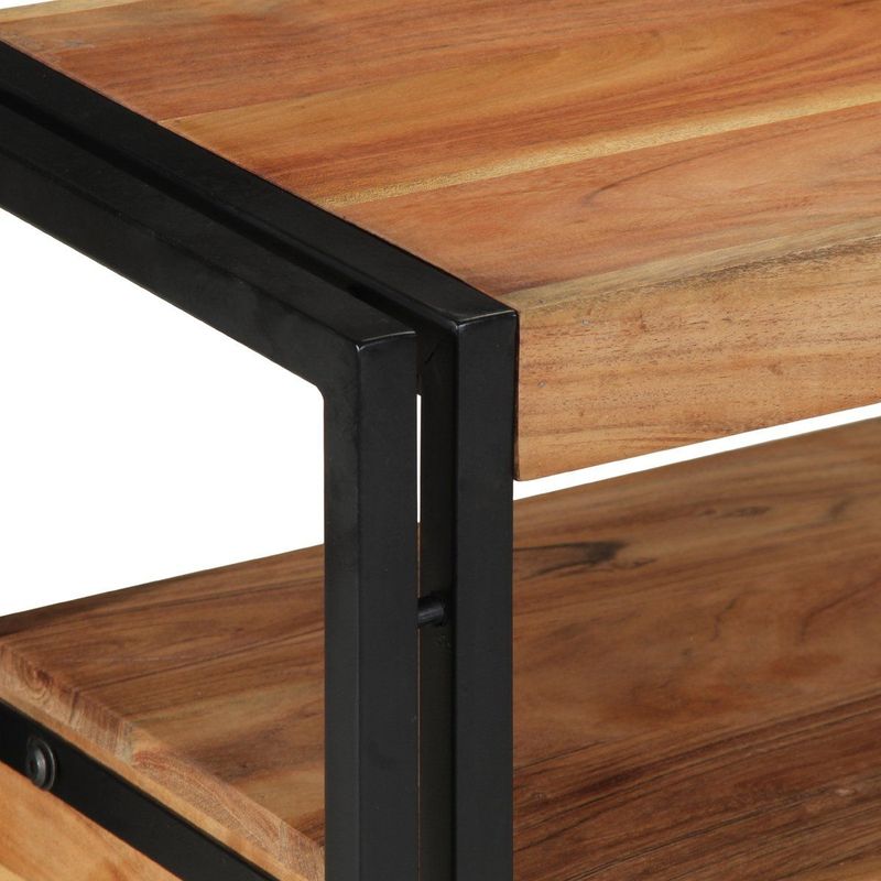 Bijzettafel - Zwart - Massief Acaciahout - Stalen Frame - Twee Lades