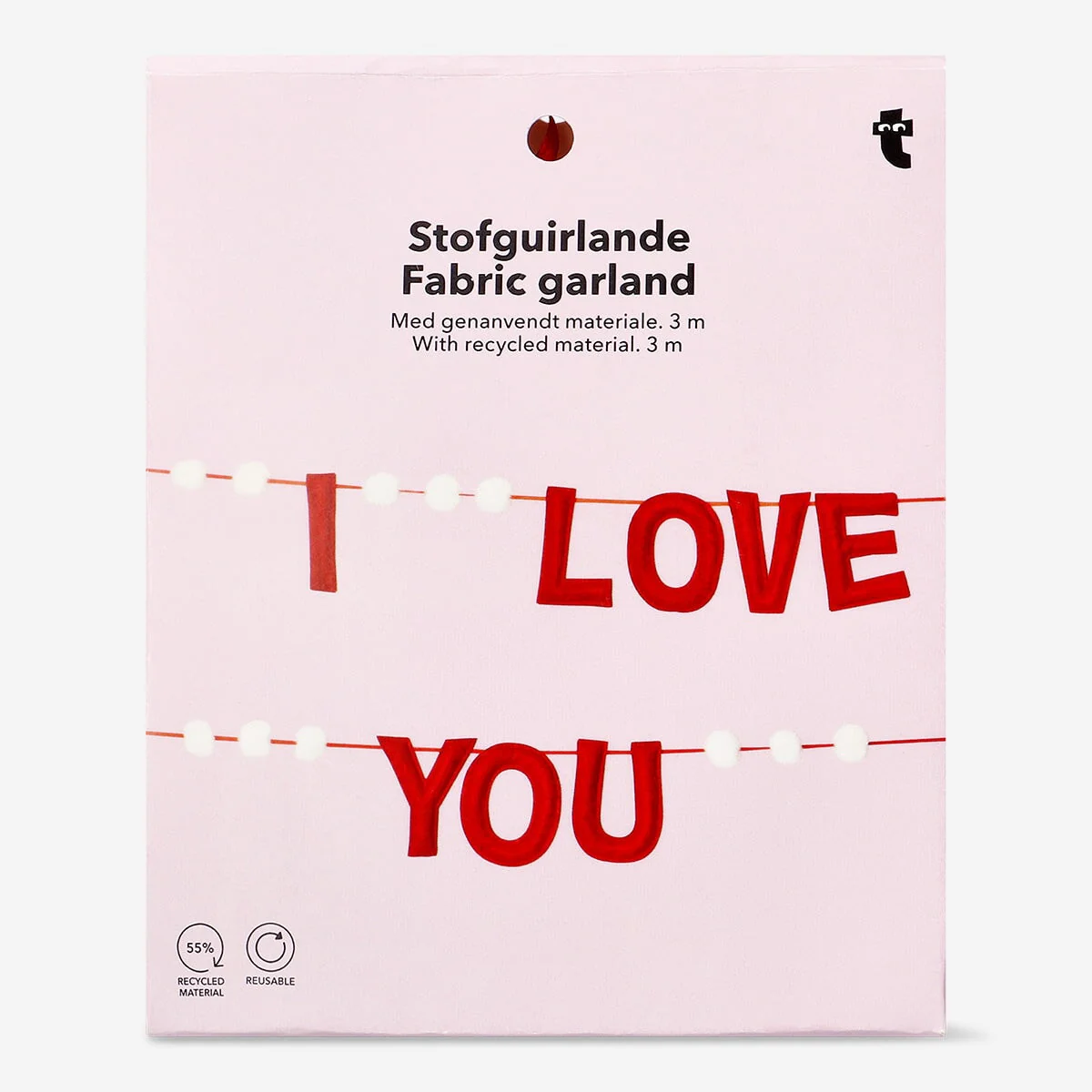 Rød filtguirlande med tekst - 300 cm