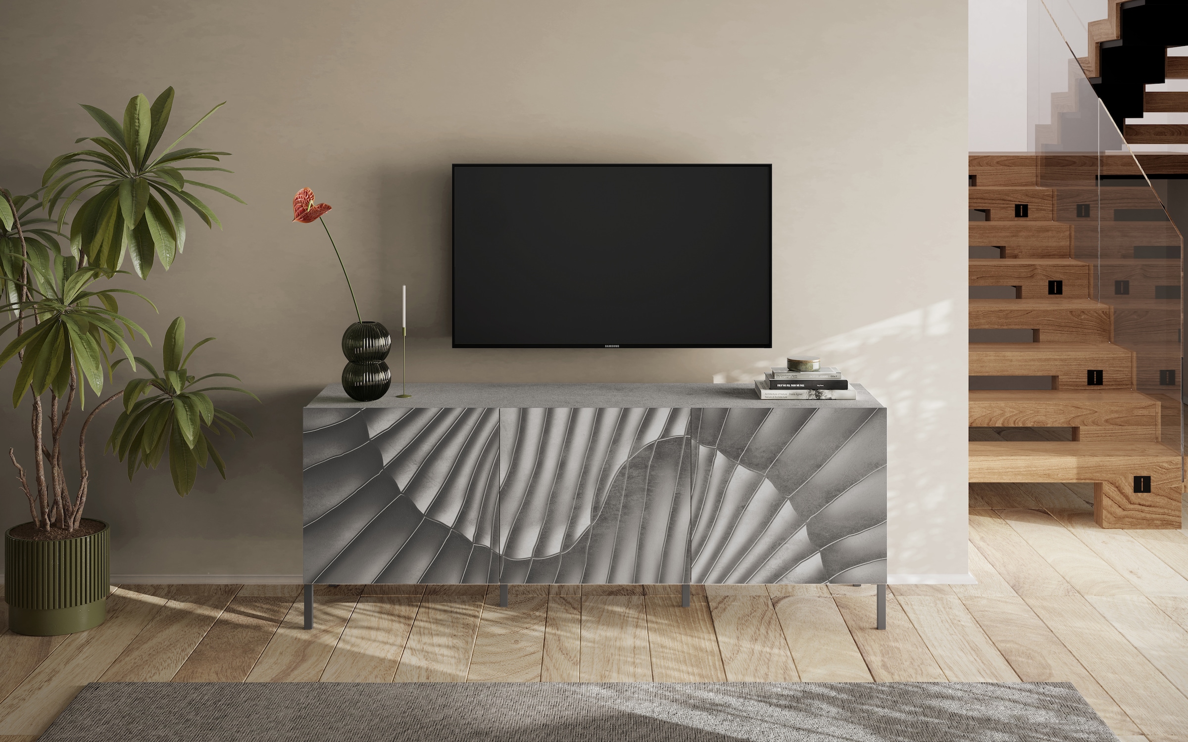 INOSIGN Lowboard »Snake, TV-Möbel, TV-Schrank, Media-Board, Breite 181 cm, viel Stauraum« mit Siebdruck-Front, 3 Türen, bodenstehend, stilvoll & funktional