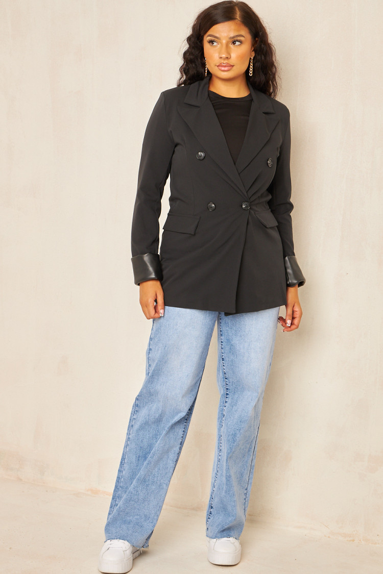 Veste blazer bi-matière noire