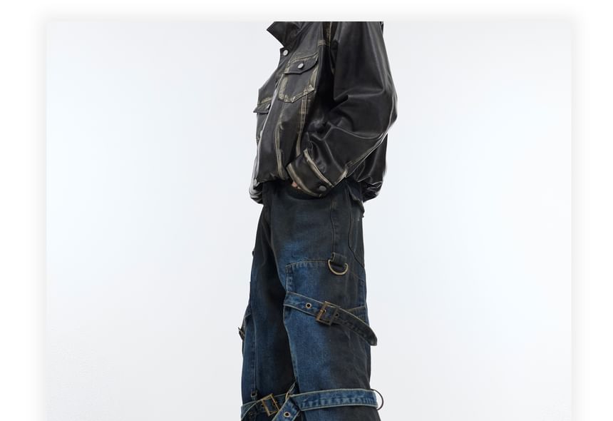 kooklay - Mid Rise Washed Belted Wide Leg Jeans