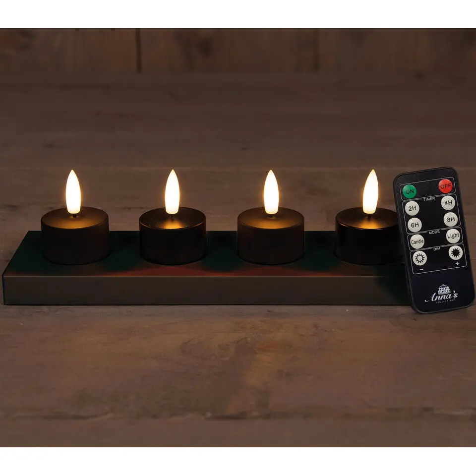 Anna's Collection Oplaadbare LED theelichtjes - 4x - zwart -H5 cm