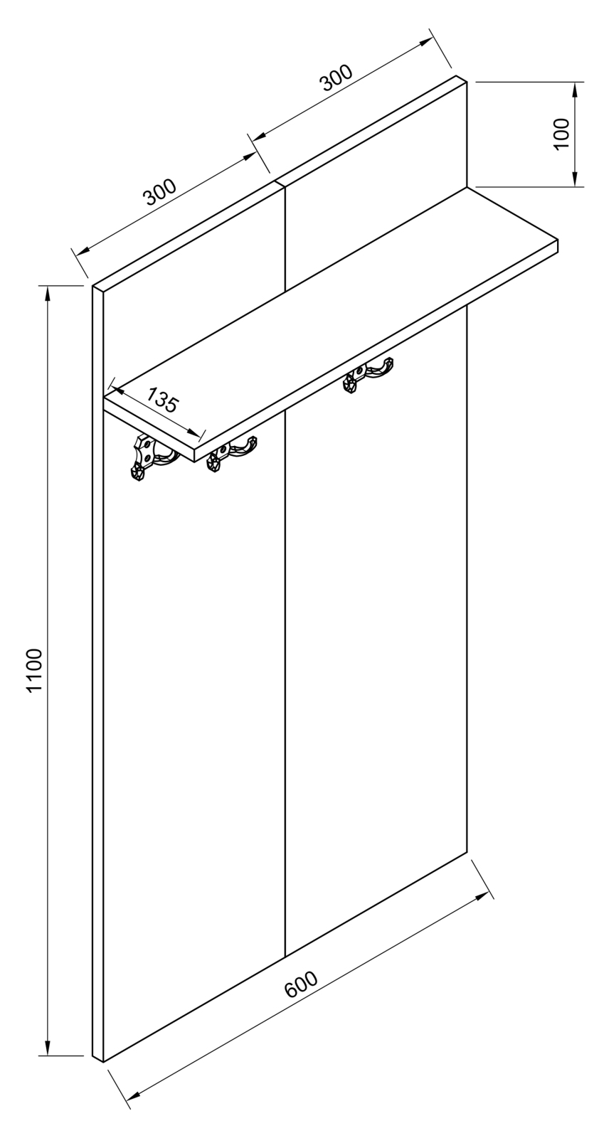Garderobenpaneel GADOS XS - weiß - 60 cm