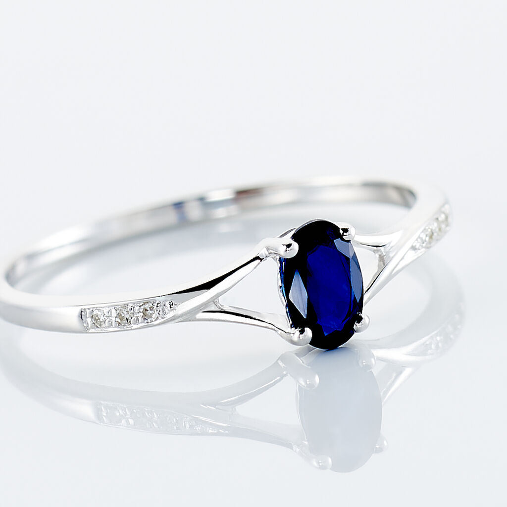 Bague Charmante Or Blanc Saphir Et Diamant