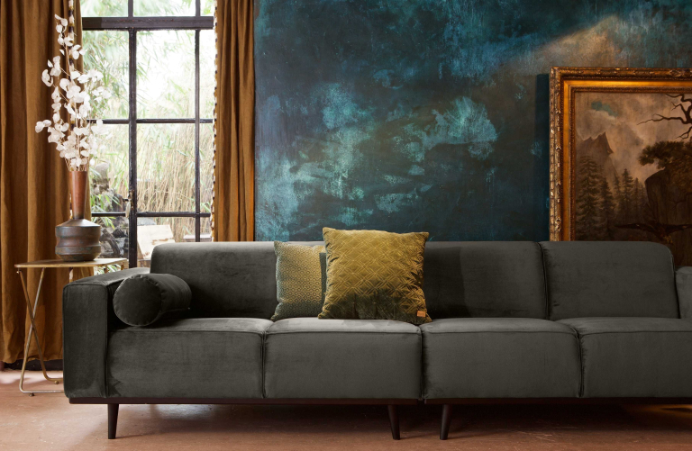 WOOOD Statement bank 4-zits 280cm, velvet warm groen