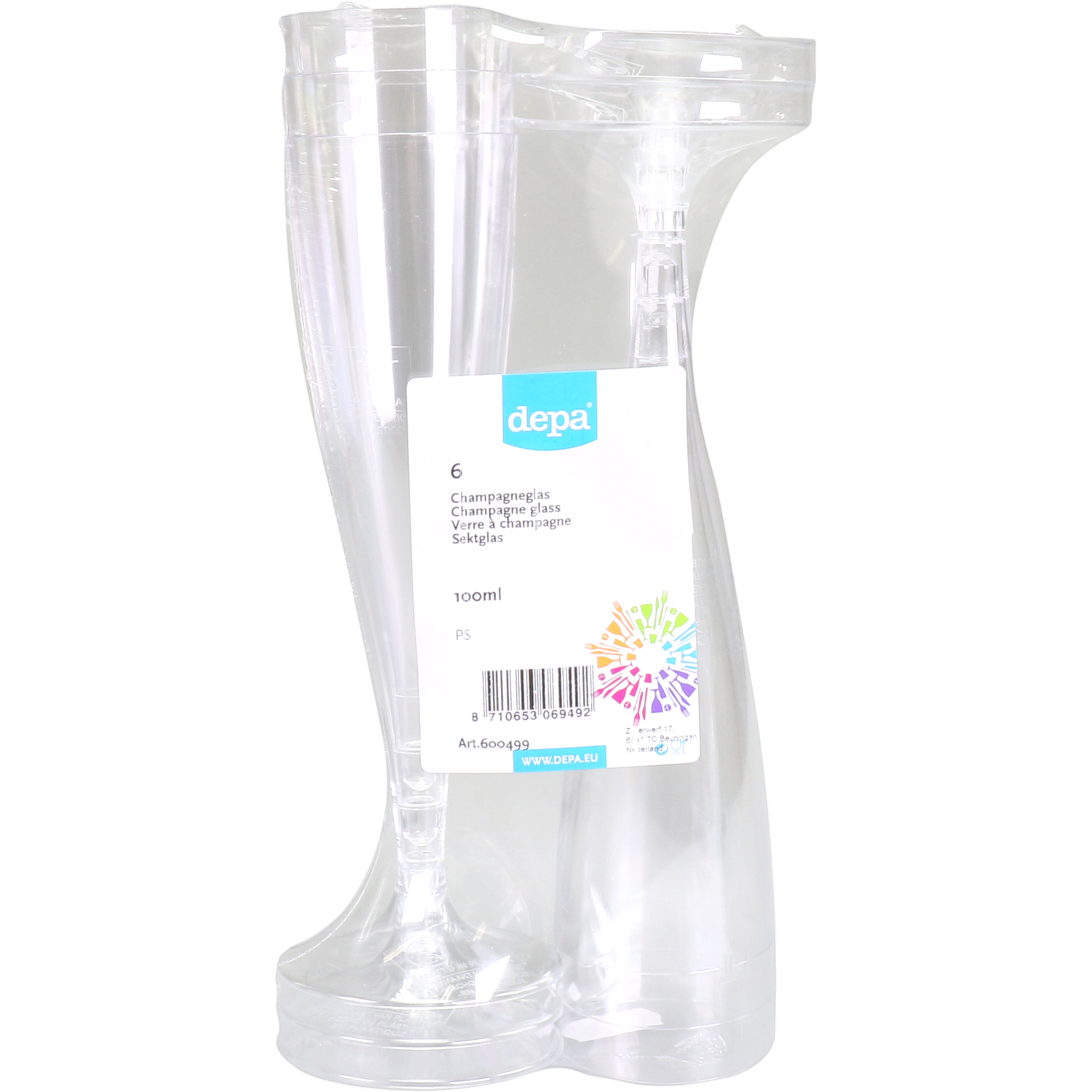 Goldplast Glas, champagneglas, met losse voet, pS, 100ml, 168mm, transparant