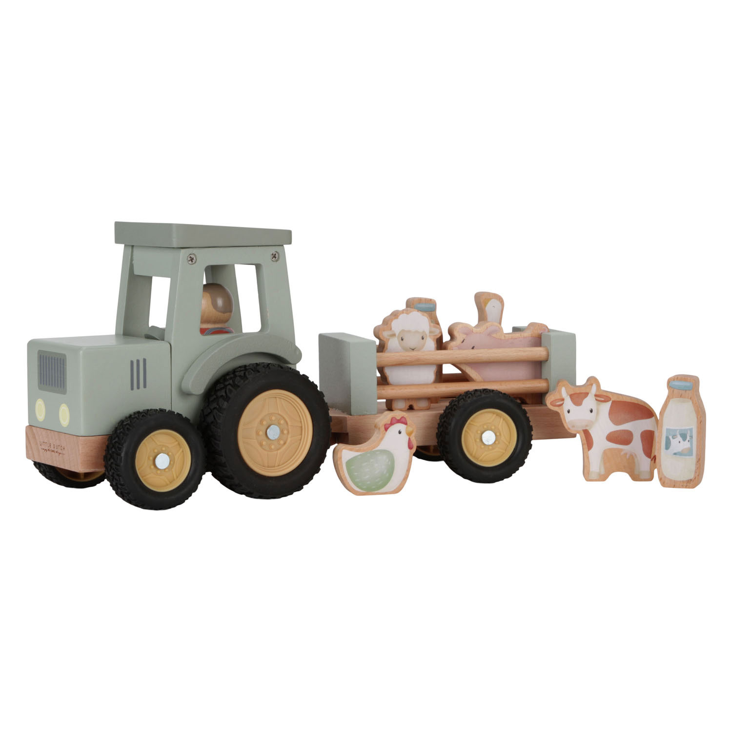 Little Dutch Houten Tractor met Aanhanger en Dieren Speelset