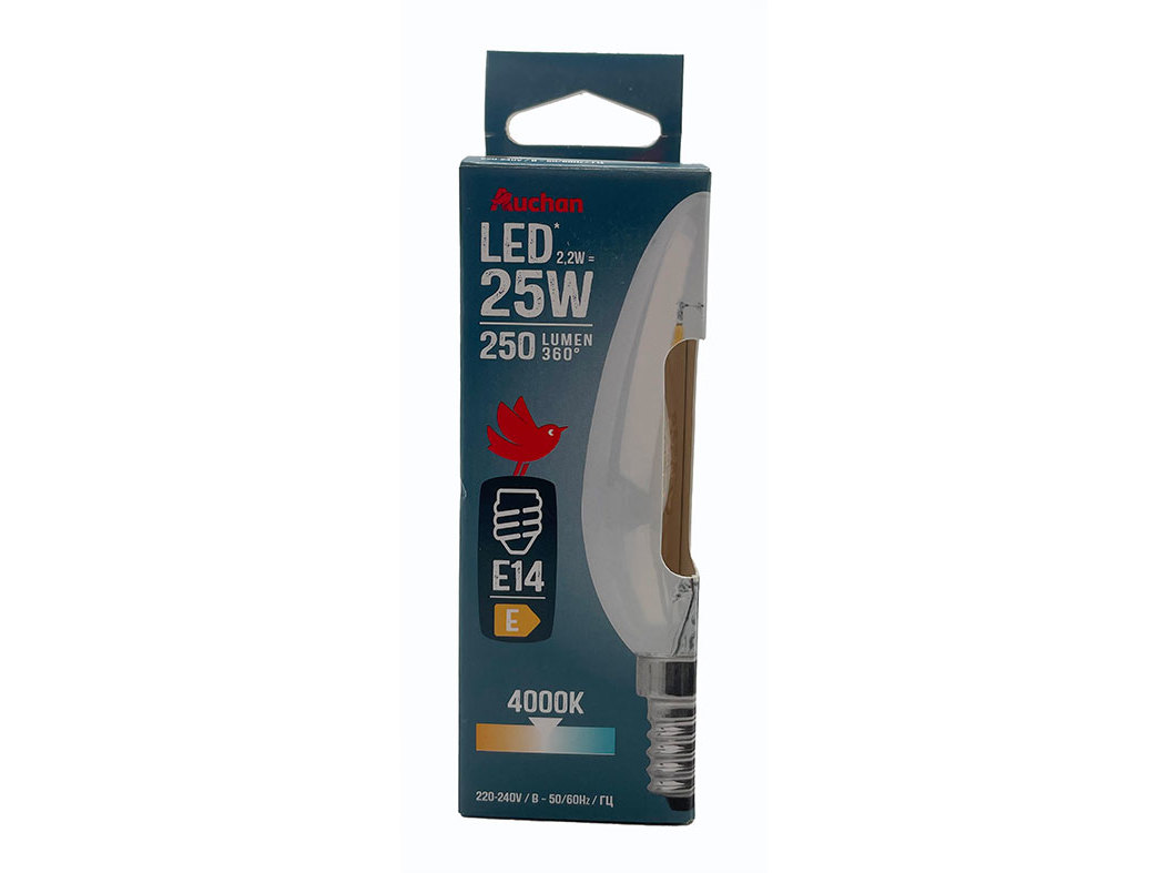 LÂMPADA LED VELA AUCHAN E14 25W LUZ BRANCA CLARA