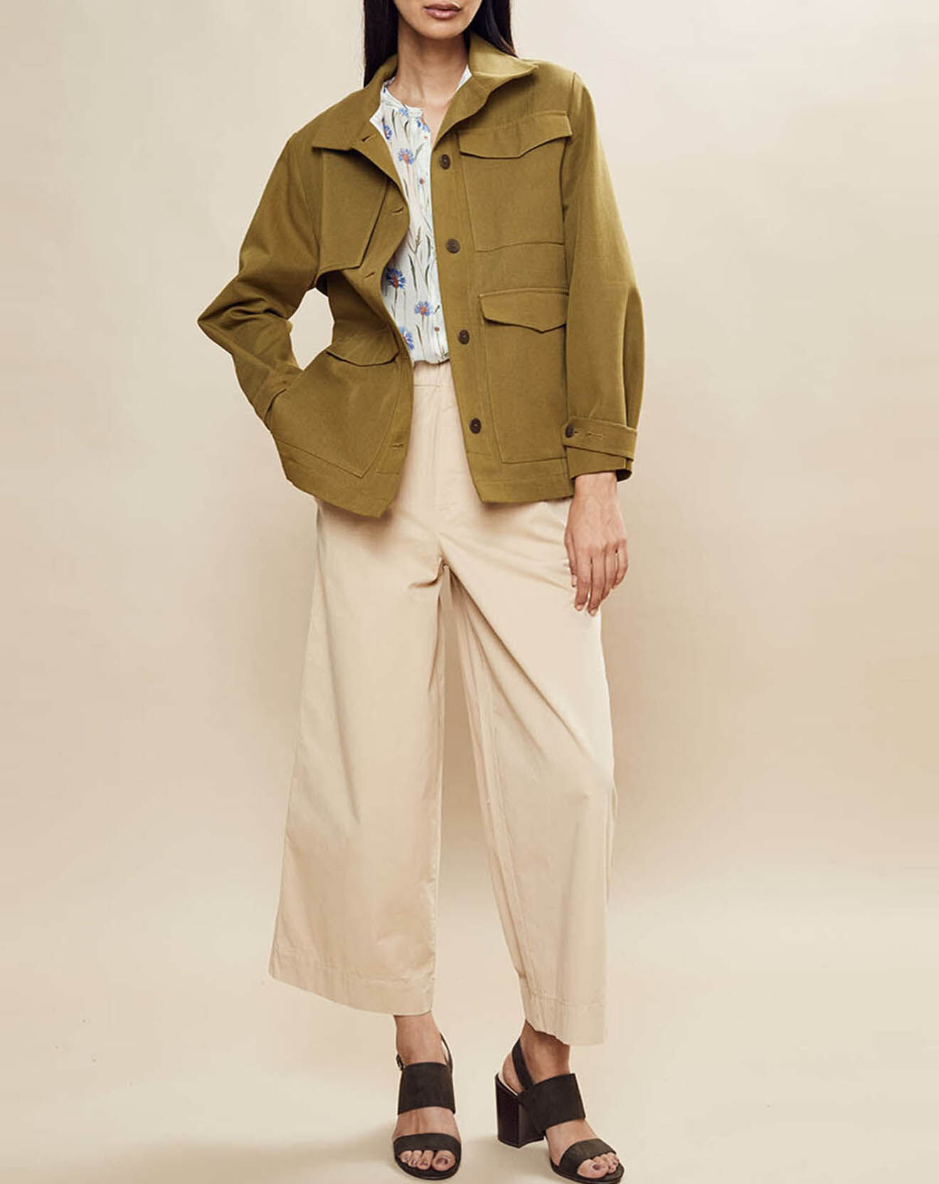 Chloé Stora Veste Saharienne en Coton & Lin Igor kaki