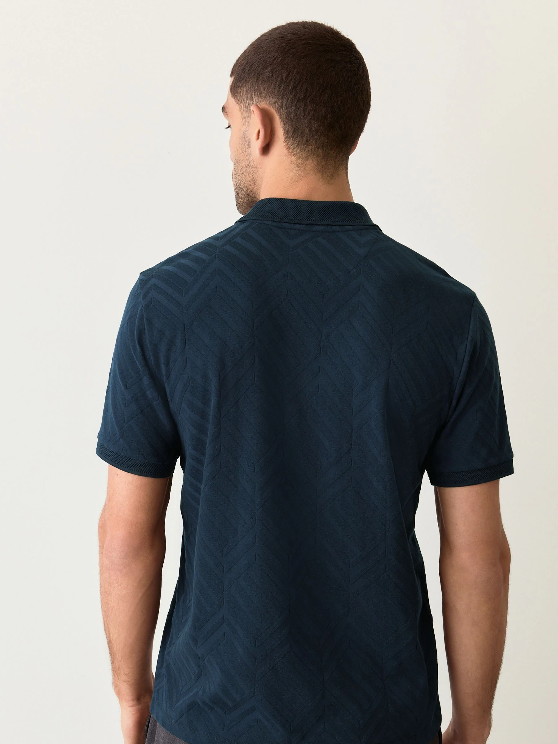 Donkerblauw - Normale Pasvorm - Net jacquard poloshirt